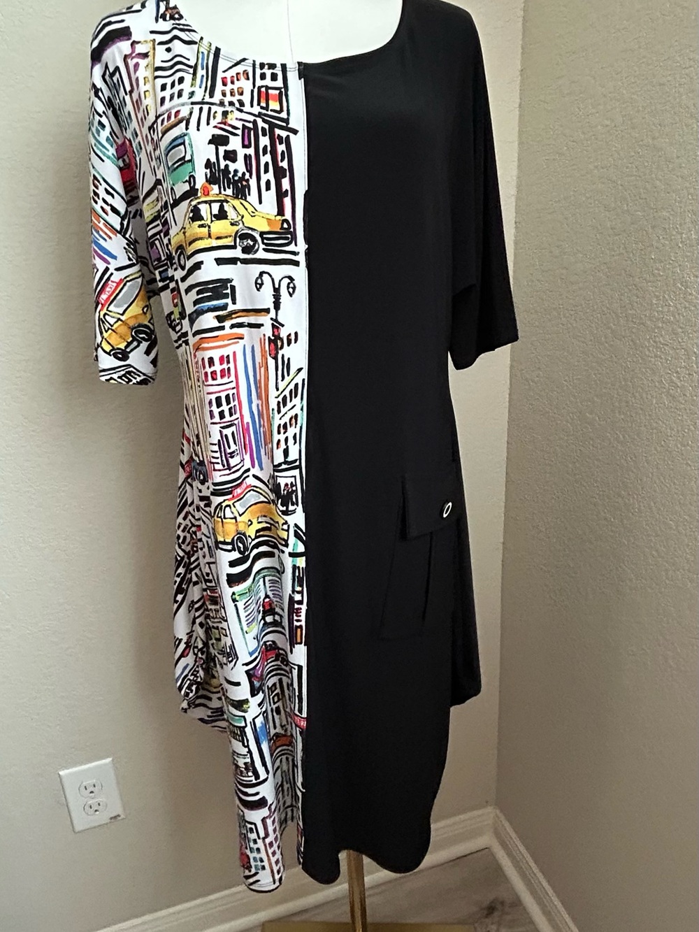 Joseph Ribkoff Black & Multi-Color Dress. City Print Playful and comfortable!